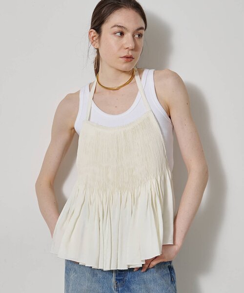 Whim Gazette(ウィムガゼット)の「ホルターネックギャザーブラウス(シャツ/ブラウス・レディース・ブラック/オフホワイト・FREE)」の3枚目の写真