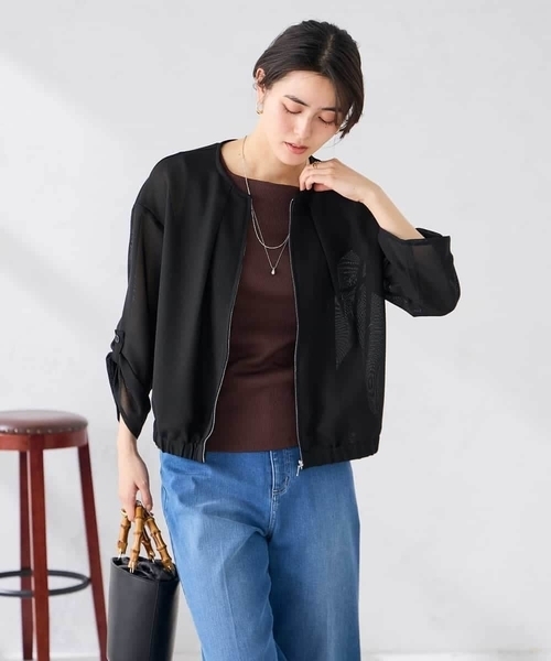 a.v.v(アーヴェヴェ)の「ノーカラーメッシュブルゾン(ブルゾン・レディース・アイボリー/ブラック・38/40)」の9枚目の写真