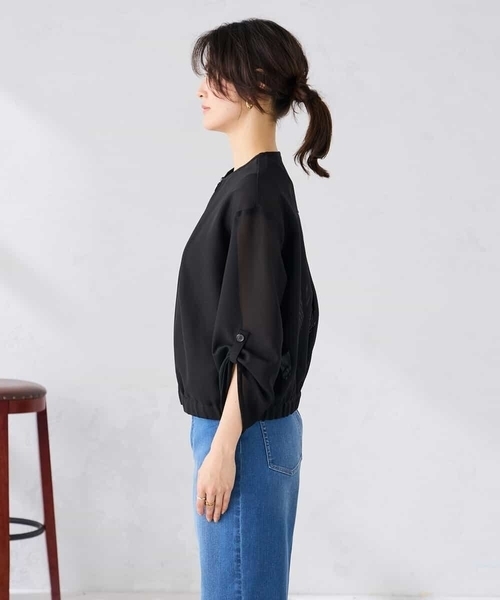 a.v.v(アーヴェヴェ)の「ノーカラーメッシュブルゾン(ブルゾン・レディース・アイボリー/ブラック・38/40)」の16枚目の写真