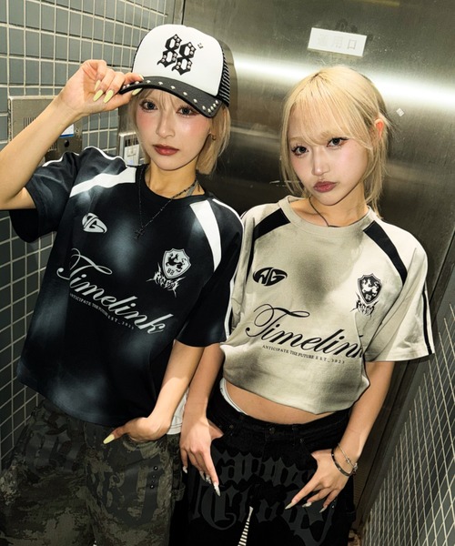 A'gem(エージェム)の「A'GEM/9 × .kom 『A'gem/エージェム』 切り替え加工Tシャツ(Tシャツ/カットソー・メンズ・グレー系その他/ブラック/ピンク・M/L)」の4枚目の写真
