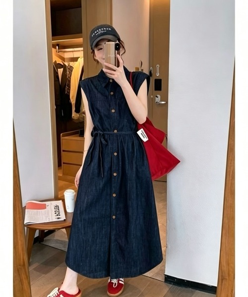 FAVORITO(ファヴォリート)の「デニムリボンワンピース(ワンピース・レディース・ライトブルー/ダークブルー・S/M/L/XL)」の2枚目の写真