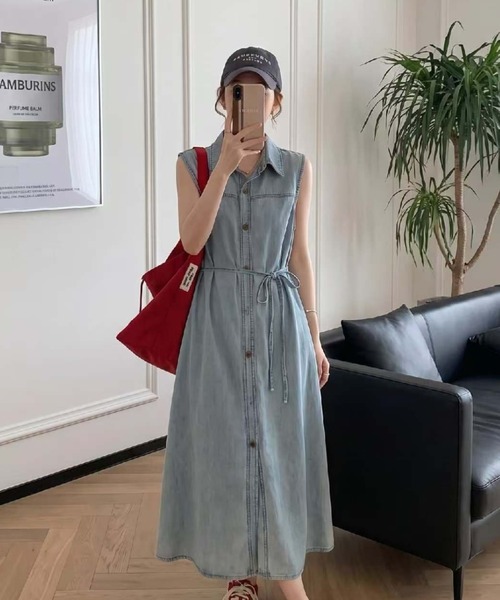 FAVORITO(ファヴォリート)の「デニムリボンワンピース(ワンピース・レディース・ライトブルー/ダークブルー・S/M/L/XL)」の1枚目の写真