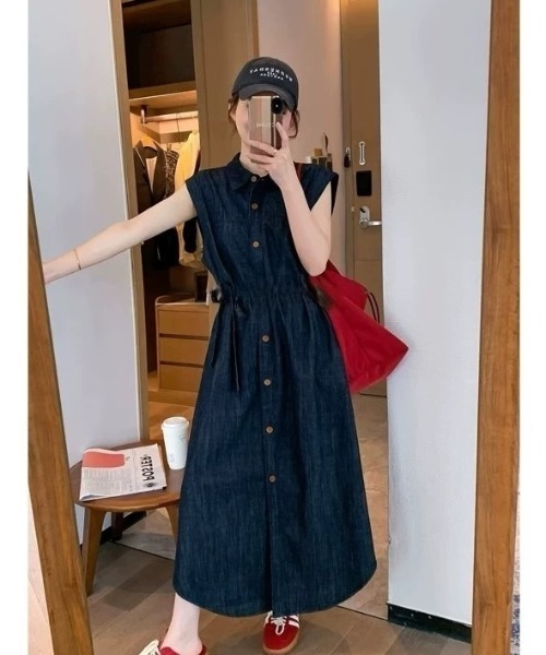 FAVORITO(ファヴォリート)の「デニムリボンワンピース(ワンピース・レディース・ライトブルー/ダークブルー・S/M/L/XL)」の7枚目の写真