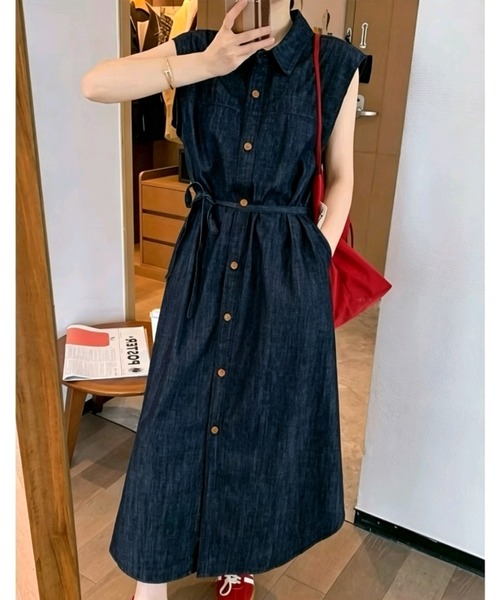 FAVORITO(ファヴォリート)の「デニムリボンワンピース(ワンピース・レディース・ライトブルー/ダークブルー・S/M/L/XL)」の6枚目の写真