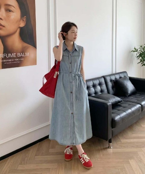 FAVORITO(ファヴォリート)の「デニムリボンワンピース(ワンピース・レディース・ライトブルー/ダークブルー・S/M/L/XL)」の4枚目の写真