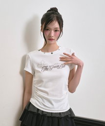 スタッズグラフィックシャーリング半袖Tシャツ[ホワイト]