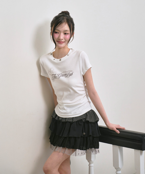 THE GREEN LAB（ザグリーンラボ）の「スタッズグラフィックシャーリング半袖Tシャツ[ホワイト]（Tシャツ/カットソー・レディース・その他・FREE）」の3枚目の写真