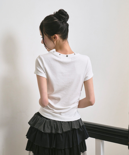 THE GREEN LAB（ザグリーンラボ）の「スタッズグラフィックシャーリング半袖Tシャツ[ホワイト]（Tシャツ/カットソー・レディース・その他・FREE）」の7枚目の写真