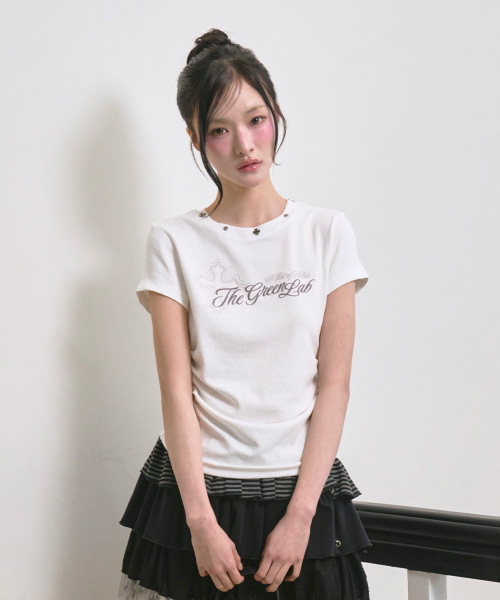 THE GREEN LAB（ザグリーンラボ）の「スタッズグラフィックシャーリング半袖Tシャツ[ホワイト]（Tシャツ/カットソー・レディース・その他・FREE）」の12枚目の写真