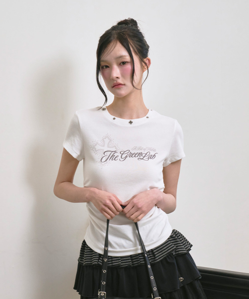 THE GREEN LAB（ザグリーンラボ）の「スタッズグラフィックシャーリング半袖Tシャツ[ホワイト]（Tシャツ/カットソー・レディース・その他・FREE）」の13枚目の写真