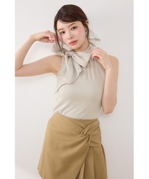 チュールレイヤードハーフスリーブニットトップス 春服 夏服（ニット