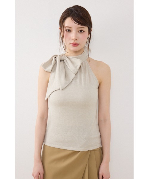 rienda（リエンダ）の「ラメフライスリボンネックトップス 夏服（Tシャツ/カットソー・レディース・ブラック/ベージュ/ピンク・FREE）」の22枚目の写真