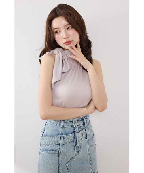 rienda（リエンダ）の「ラメフライスリボンネックトップス 夏服（Tシャツ/カットソー・レディース・ブラック/ベージュ/ピンク・FREE）」の12枚目の写真