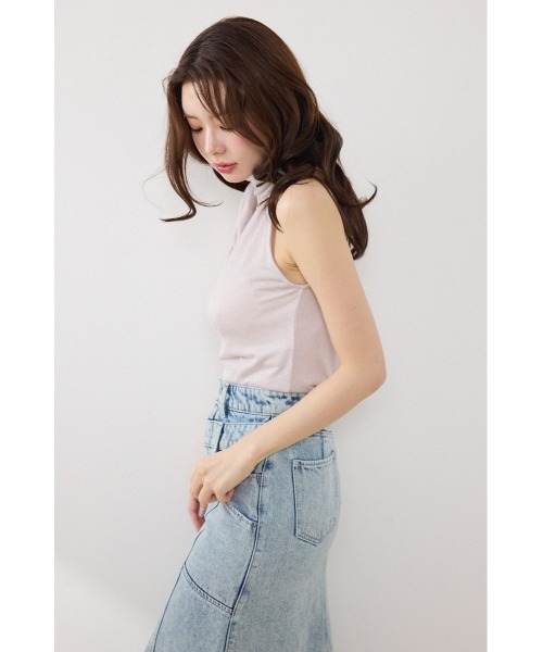 rienda（リエンダ）の「ラメフライスリボンネックトップス 夏服（Tシャツ/カットソー・レディース・ブラック/ベージュ/ピンク・FREE）」の13枚目の写真