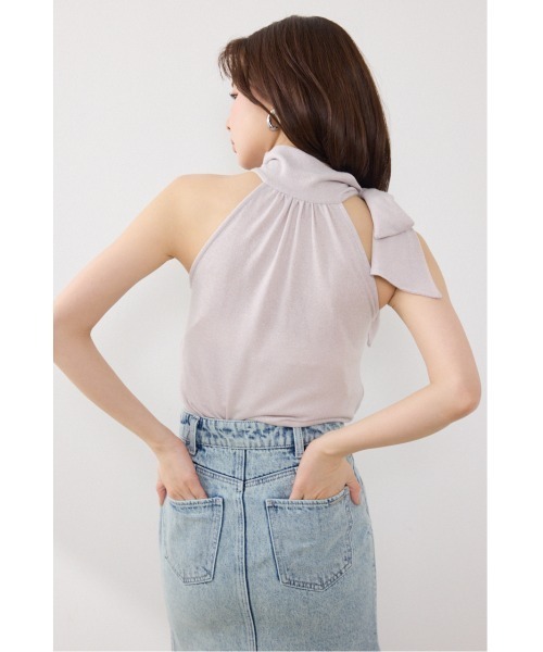 rienda（リエンダ）の「ラメフライスリボンネックトップス 夏服（Tシャツ/カットソー・レディース・ブラック/ベージュ/ピンク・FREE）」の14枚目の写真