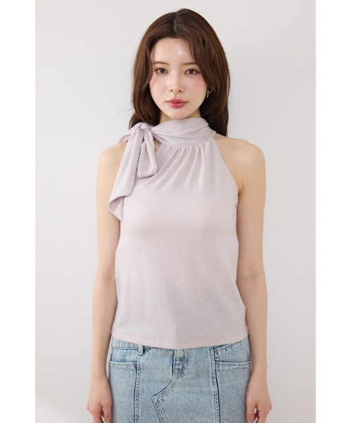 rienda（リエンダ）の「ラメフライスリボンネックトップス 夏服（Tシャツ/カットソー・レディース・ブラック/ベージュ/ピンク・FREE）」の15枚目の写真