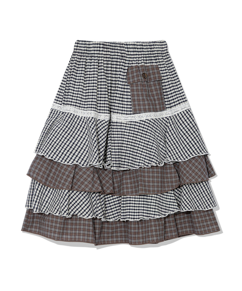 UGLY SHADOW(アグリーシャドウ)の「CANCAN CHECKERED MIX SKIRT(NAVY)(スカート・レディース・その他・FREE)」の4枚目の写真