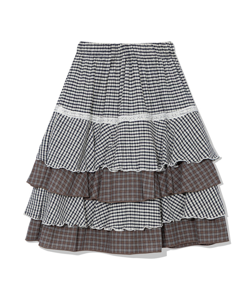 UGLY SHADOW(アグリーシャドウ)の「CANCAN CHECKERED MIX SKIRT(NAVY)(スカート・レディース・その他・FREE)」の5枚目の写真