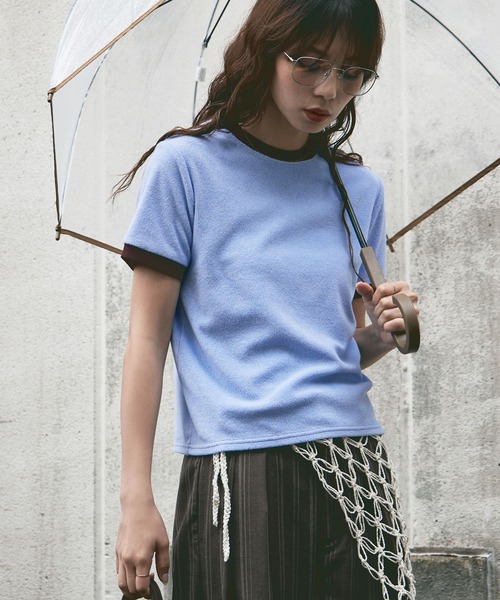 etoll.(エトル)の「パイル地リンガーネックTシャツ(Tシャツ/カットソー・レディース・ネイビー/オートミール/グリーン/ピンク/ブルー・M)」の4枚目の写真
