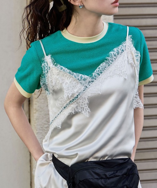 etoll.(エトル)の「パイル地リンガーネックTシャツ(Tシャツ/カットソー・レディース・ネイビー/オートミール/グリーン/ピンク/ブルー・M)」の2枚目の写真