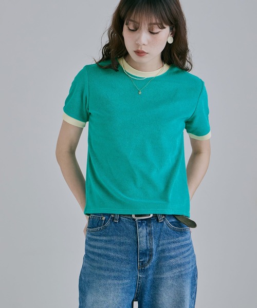 etoll.(エトル)の「パイル地リンガーネックTシャツ(Tシャツ/カットソー・レディース・ネイビー/オートミール/グリーン/ピンク/ブルー・M)」の10枚目の写真