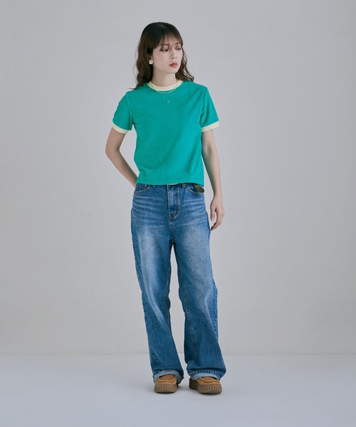 etoll.(エトル)の「パイル地リンガーネックTシャツ(Tシャツ/カットソー・レディース・ネイビー/オートミール/グリーン/ピンク/ブルー・M)」の13枚目の写真