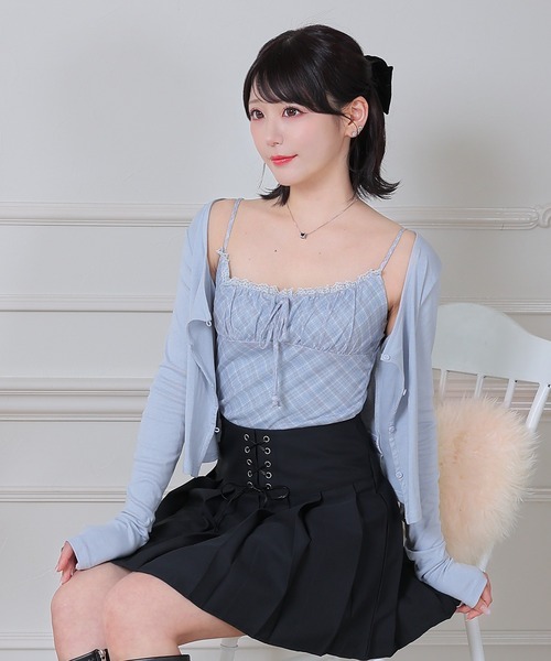 Anely(アネリー)の「ハイウエスト 切替 レースアップ プリーツ ミニ スカート(スカート・レディース・ブラック/グレー/モカ・S/M/L)」の14枚目の写真