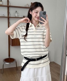 【GENERAL IDEA】ストライプルーズカラーハーフニット / STRIPED LOOSE COLLAR HALF-SLEEVE KNIT