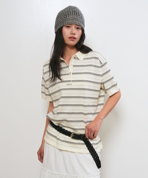 GENERAL IDEA(ジェネラルアイデア)の「【GENERAL IDEA】ストライプルーズカラーハーフニット / STRIPED LOOSE COLLAR HALF-SLEEVE KNIT(ポロシャツ・レディース・レモンイエロー/クリーム/ネイビー・L/M/S)」の21枚目の写真