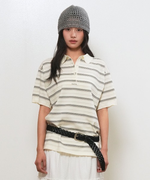 GENERAL IDEA(ジェネラルアイデア)の「【GENERAL IDEA】ストライプルーズカラーハーフニット / STRIPED LOOSE COLLAR HALF-SLEEVE KNIT(ポロシャツ・レディース・レモンイエロー/クリーム/ネイビー・L/M/S)」の22枚目の写真