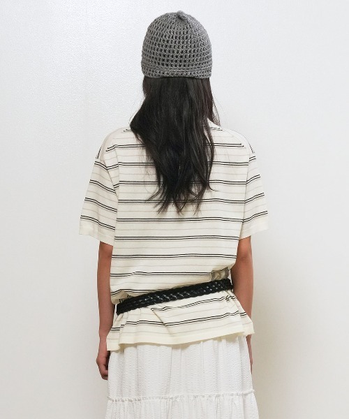 GENERAL IDEA(ジェネラルアイデア)の「【GENERAL IDEA】ストライプルーズカラーハーフニット / STRIPED LOOSE COLLAR HALF-SLEEVE KNIT(ポロシャツ・レディース・レモンイエロー/クリーム/ネイビー・L/M/S)」の15枚目の写真