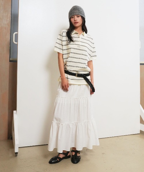 GENERAL IDEA(ジェネラルアイデア)の「【GENERAL IDEA】ストライプルーズカラーハーフニット / STRIPED LOOSE COLLAR HALF-SLEEVE KNIT(ポロシャツ・レディース・レモンイエロー/クリーム/ネイビー・L/M/S)」の16枚目の写真