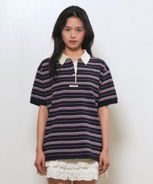 GENERAL IDEA(ジェネラルアイデア)の「【GENERAL IDEA】ストライプルーズカラーハーフニット / STRIPED LOOSE COLLAR HALF-SLEEVE KNIT(ポロシャツ・レディース・レモンイエロー/クリーム/ネイビー・L/M/S)」の20枚目の写真