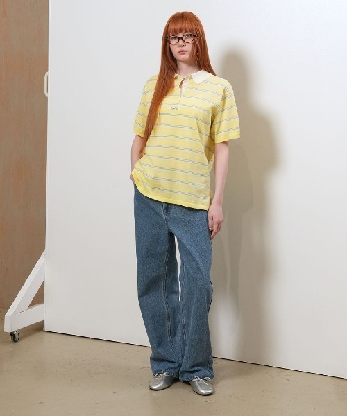 GENERAL IDEA(ジェネラルアイデア)の「【GENERAL IDEA】ストライプルーズカラーハーフニット / STRIPED LOOSE COLLAR HALF-SLEEVE KNIT(ポロシャツ・レディース・レモンイエロー/クリーム/ネイビー・L/M/S)」の5枚目の写真