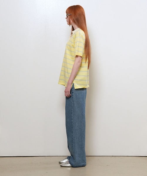 GENERAL IDEA(ジェネラルアイデア)の「【GENERAL IDEA】ストライプルーズカラーハーフニット / STRIPED LOOSE COLLAR HALF-SLEEVE KNIT(ポロシャツ・レディース・レモンイエロー/クリーム/ネイビー・L/M/S)」の6枚目の写真