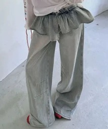 フリルドッキング ワイドデニムパンツ