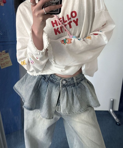 meJane(ミージェーン)の「フリルドッキング ワイドデニムパンツ(デニムパンツ・レディース・ブルー・L/M/S)」の3枚目の写真