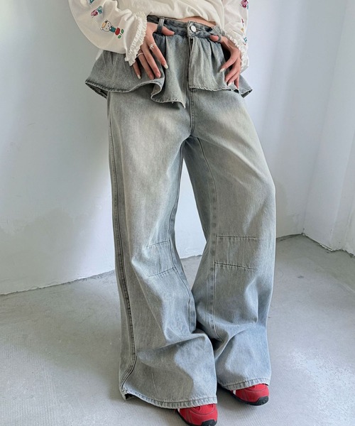 meJane(ミージェーン)の「フリルドッキング ワイドデニムパンツ(デニムパンツ・レディース・ブルー・L/M/S)」の6枚目の写真