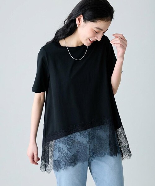 ANY(エニィ)の「レースコンビフレアーカットソー(Tシャツ/カットソー・レディース・ブラック系/ホワイト系/ダークブラウン系・X-LARGE)」の3枚目の写真
