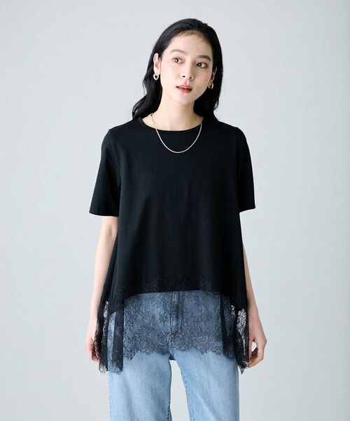 ANY(エニィ)の「レースコンビフレアーカットソー(Tシャツ/カットソー・レディース・ブラック系/ホワイト系/ダークブラウン系・X-LARGE)」の4枚目の写真