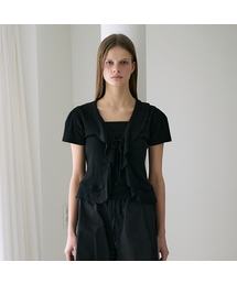 Frill Ribbon Cardigan Set [Black]