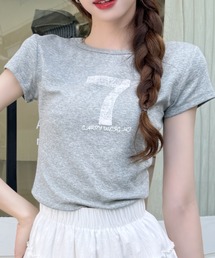 ナンバー プリント スポーティー タイト シルエットTシャツ