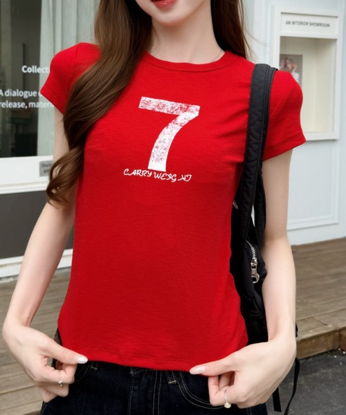 Ada.（エイダ）の「ナンバー プリント スポーティー タイト シルエットTシャツ（Tシャツ/カットソー・レディース・ネイビー/グレー/ホワイト/レッド・FREE）」の18枚目の写真