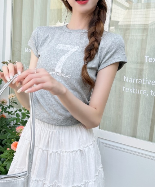 Ada.（エイダ）の「ナンバー プリント スポーティー タイト シルエットTシャツ（Tシャツ/カットソー・レディース・ネイビー/グレー/ホワイト/レッド・FREE）」の16枚目の写真