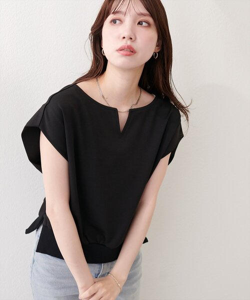 natural couture（ナチュラルクチュール）の「きれいめポンチキーネックTOPS（Tシャツ/カットソー・レディース・サックスブルー/ピンク/ブラック/オフホワイト・FREE）」の11枚目の写真