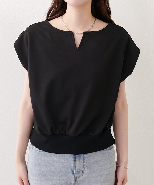 natural couture（ナチュラルクチュール）の「きれいめポンチキーネックTOPS（Tシャツ/カットソー・レディース・サックスブルー/ピンク/ブラック/オフホワイト・FREE）」の14枚目の写真