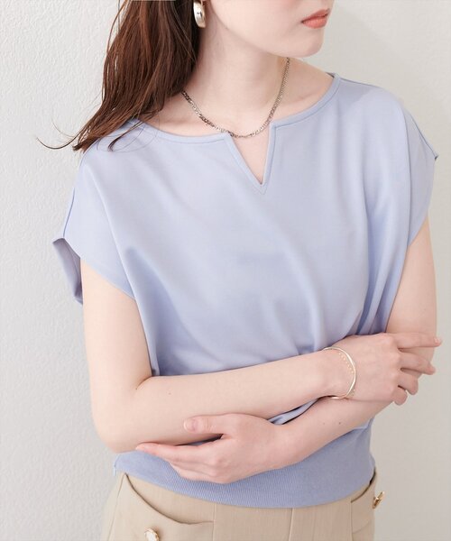 natural couture（ナチュラルクチュール）の「きれいめポンチキーネックTOPS（Tシャツ/カットソー・レディース・サックスブルー/ピンク/ブラック/オフホワイト・FREE）」の21枚目の写真