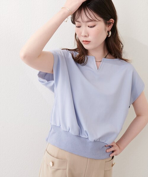 natural couture（ナチュラルクチュール）の「きれいめポンチキーネックTOPS（Tシャツ/カットソー・レディース・サックスブルー/ピンク/ブラック/オフホワイト・FREE）」の22枚目の写真