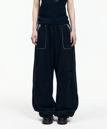 Knee Pin-Tuck Ethnic Sweatpants (Black)