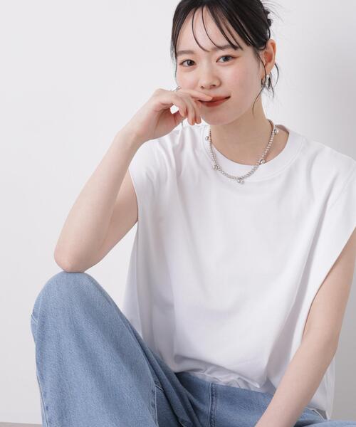 NANO universe(ナノユニバース)の「近赤外線&UVカット・吸水速乾機能 タックデザイントップス(Tシャツ/カットソー・レディース・ホワイト/ピンク/チャコール・FREE)」の1枚目の写真